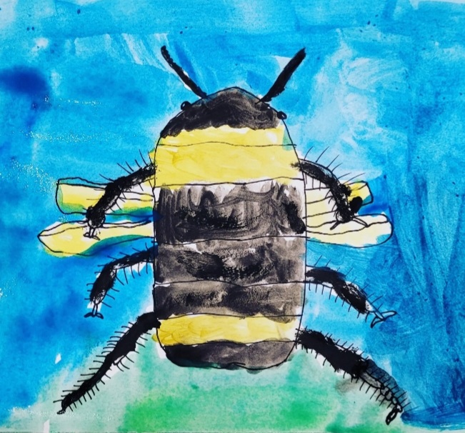 Big and Brightly Coloured Bumble Bee by Aidan Warwick, winner of endangered insects category, Insect Week 2022 art competition