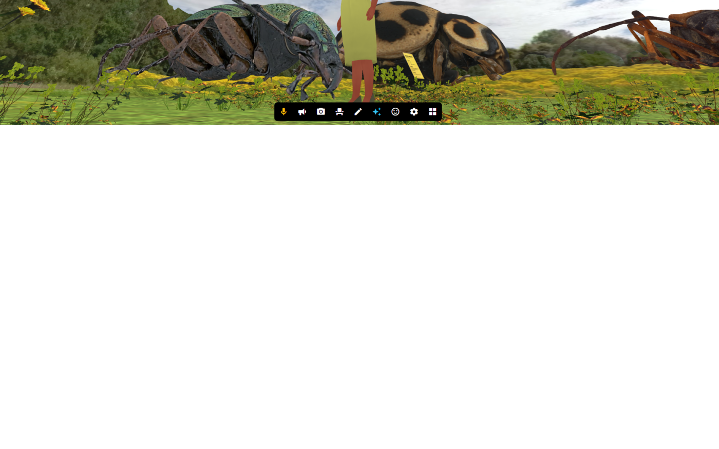 A picture of an avatar standing in a field surrounded by giant insects